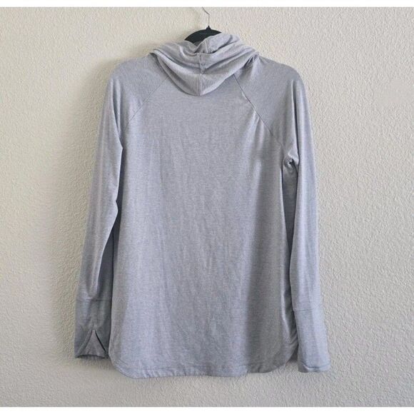 Athleta Uptempo Hoodie Sweatshirt Gray Size M Thumbholes Curve Hem Lightweight - Picture 6 of 9